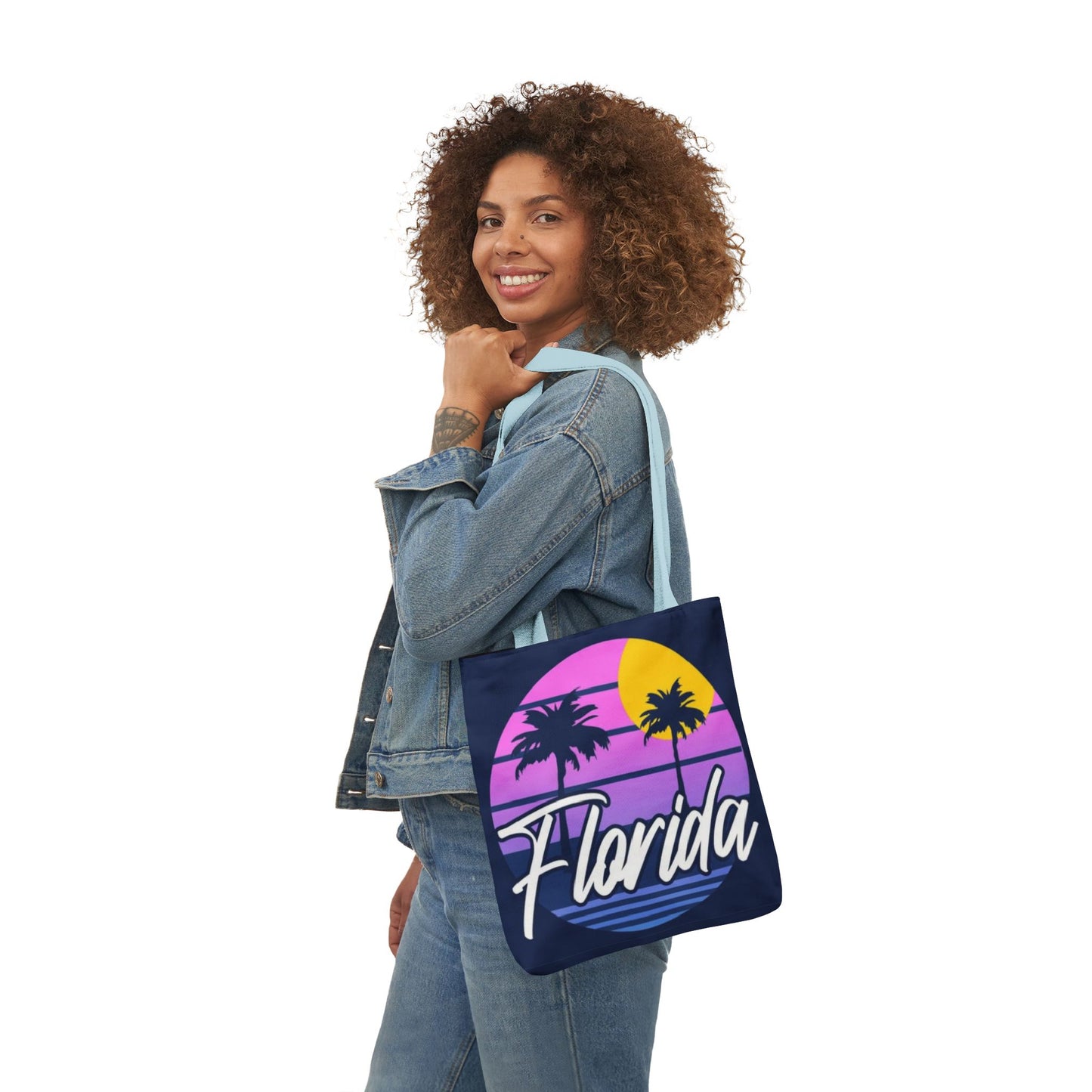 Florida Sunset Palm Tote Bag — Retro Beach Canvas Tote