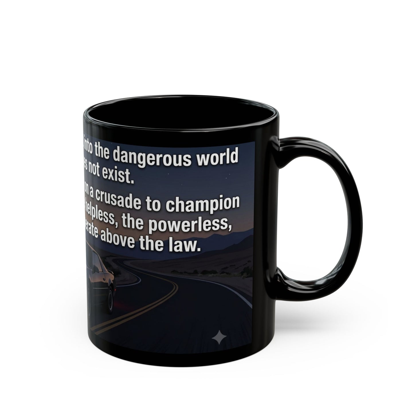 KITT Knight Rider Quote Black Mug — Retro Techno Car Coffee Cup (11oz/15oz)