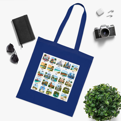 Florida City Landmarks Collage Cotton Tote – Vintage Travel Postcard Design