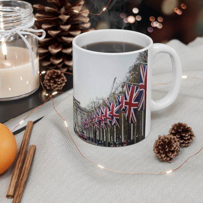 Union Jack Street Scene Ceramic Coffee Mug — 11oz & 15oz