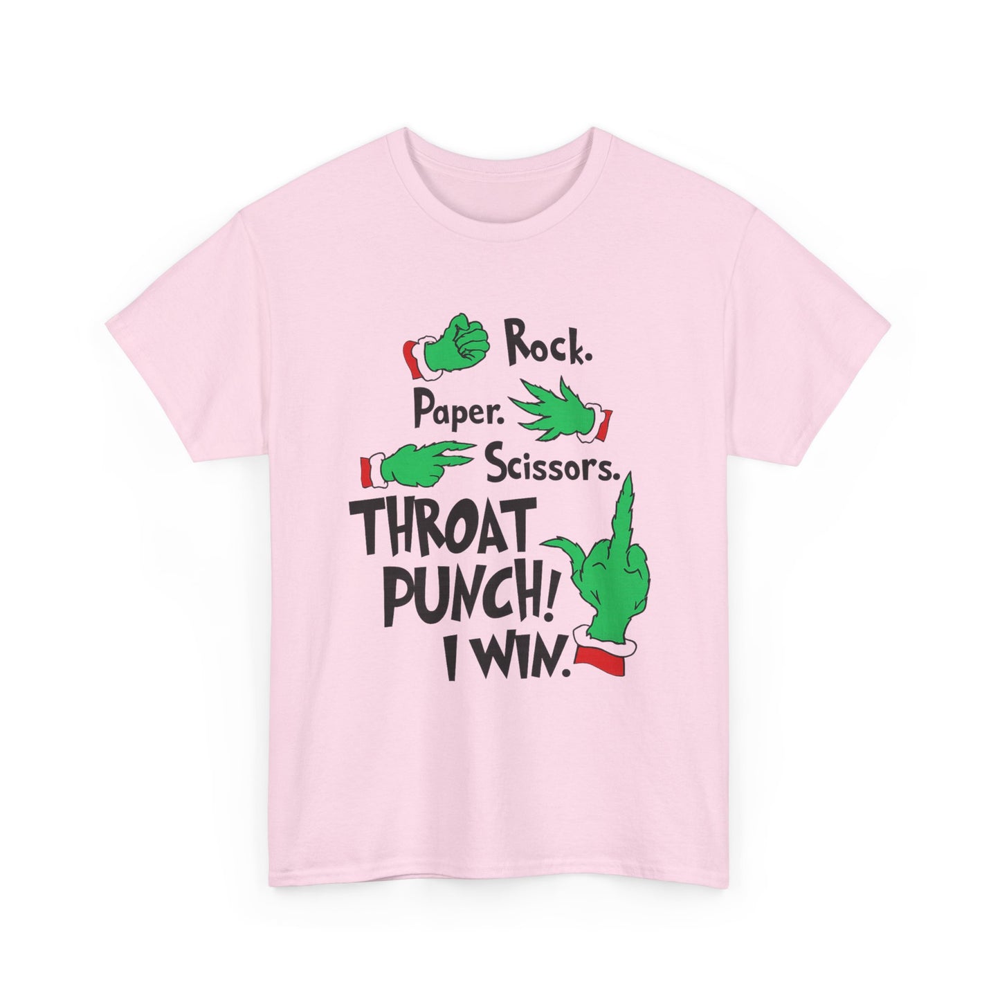 Funny Holiday Tee — "Rock. Paper. Scissors. Throat Punch! I Win" Graphic T-Shirt