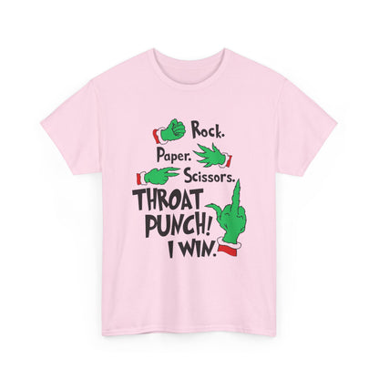 Funny Holiday Tee — "Rock. Paper. Scissors. Throat Punch! I Win" Graphic T-Shirt
