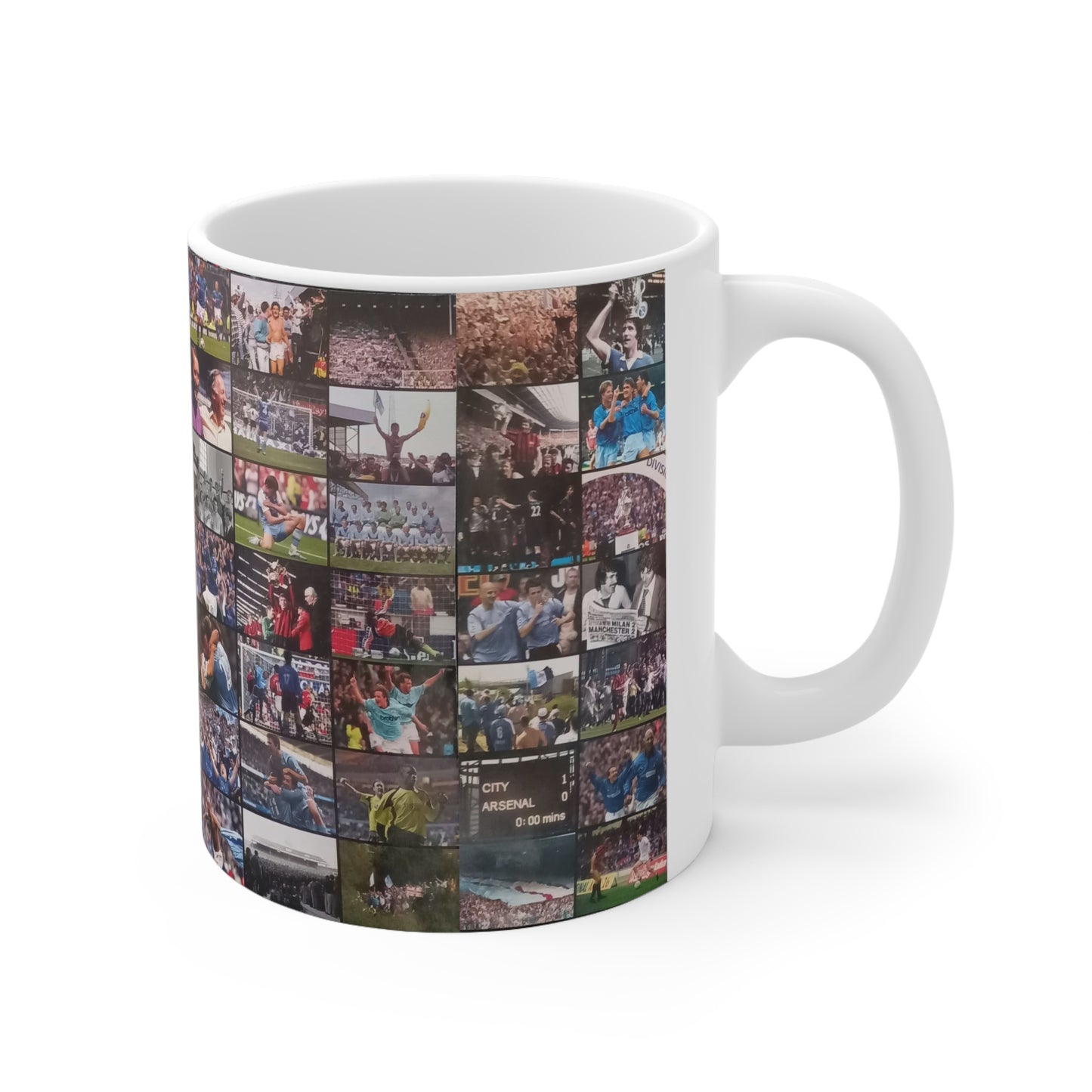 Manchester City Retro Images Collage Mug — Photo Montage Ceramic Coffee Cup (11oz, 15oz)