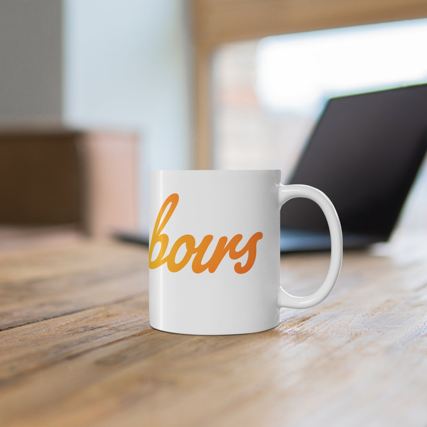 Neighbor Script Ceramic Mug — 11oz & 15oz Coffee Cup