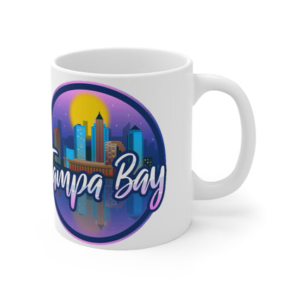 Tampa Bay Skyline Ceramic Coffee Mug — Retro Sunset Cityscape, 11oz & 15oz