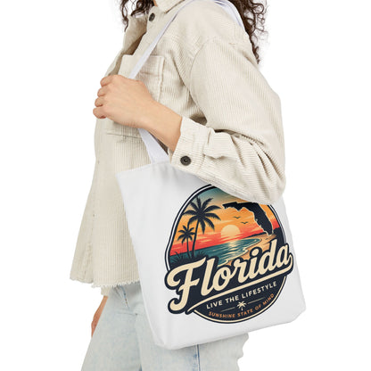 Florida Sunset Canvas Tote Bag — Retro Palm Beach Design