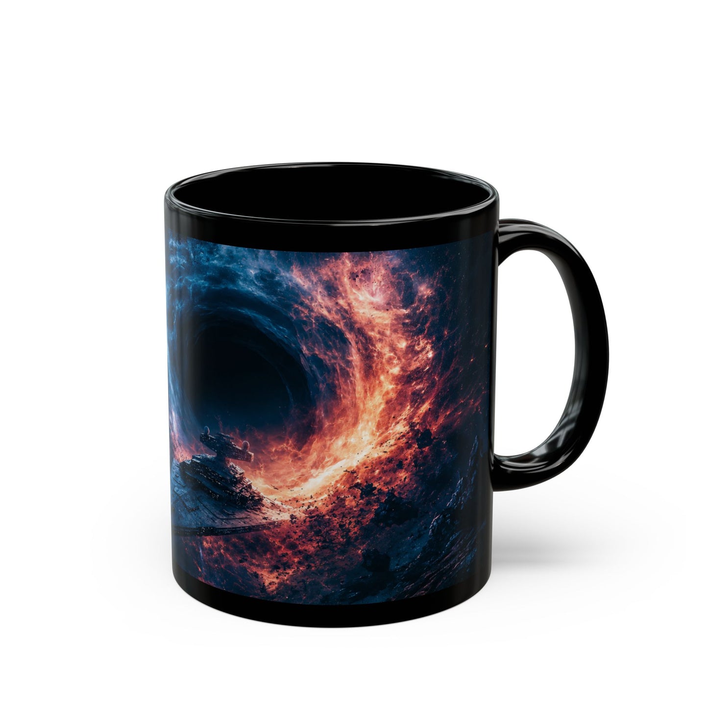 Empire Star Destroyer Space Vortex Black Mug — Cosmic Black Hole Coffee Cup (11oz/15oz)