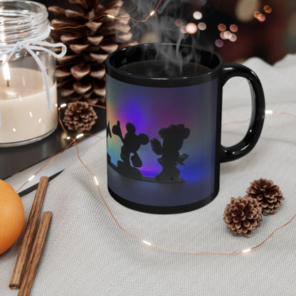 Silhouette Cartoon Characters Black Coffee Mug – Colorful Backlight Disney-Inspired 11oz/15oz