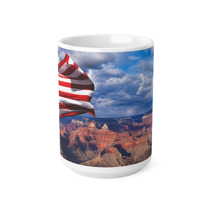 American Flag over the Grand Canyon Coffee Mug – Patriotic USA Ceramic Mug (11oz, 15oz)
