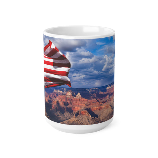 American Flag over the Grand Canyon Coffee Mug – Patriotic USA Ceramic Mug (11oz, 15oz)
