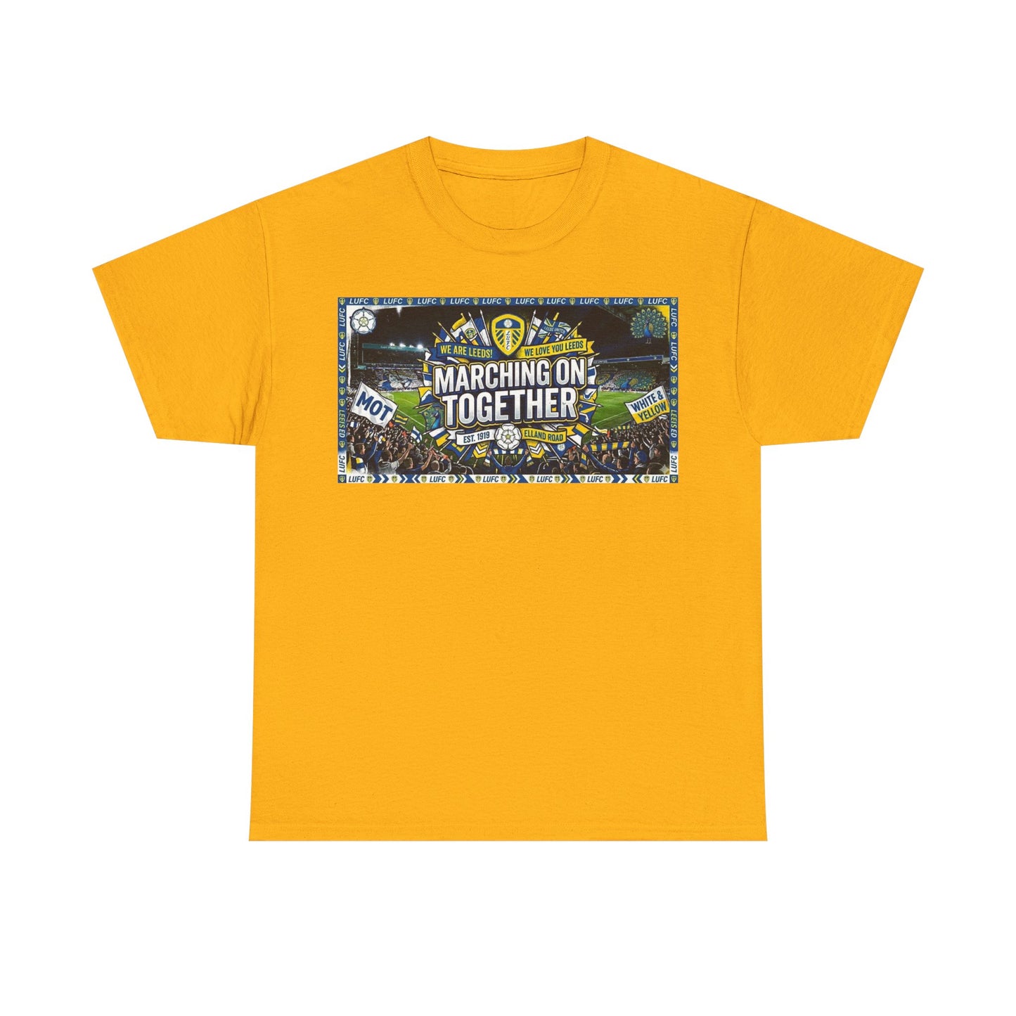 Leeds United T-Shirt — "Marching On Together" Fan Tee (Soccer Supporter Graphic)