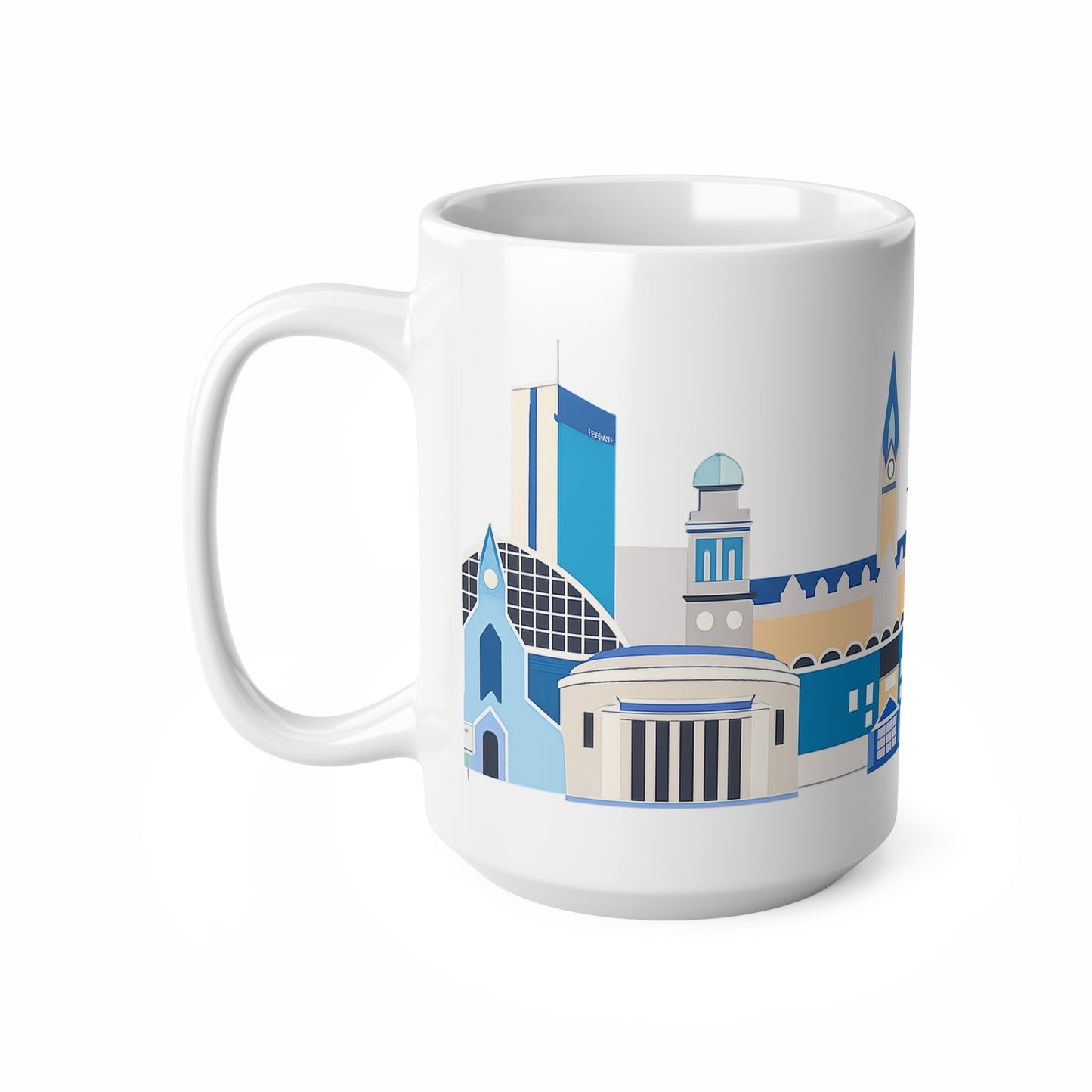 Manchester City Skyline Ceramic Coffee Mug — Blue Landmark Panorama, 11oz & 15oz