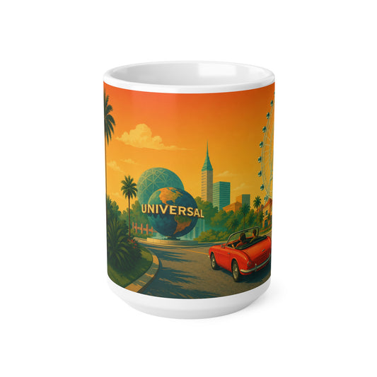 Universal Orlando Vintage AI Sunset Mug — Retro Palm Tree Travel Coffee Cup (11oz, 15oz)