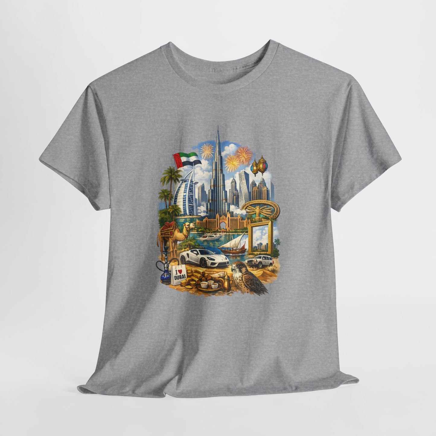 Dubai Skyline Beach Vacation T-Shirt – Retro Travel Collage Tee