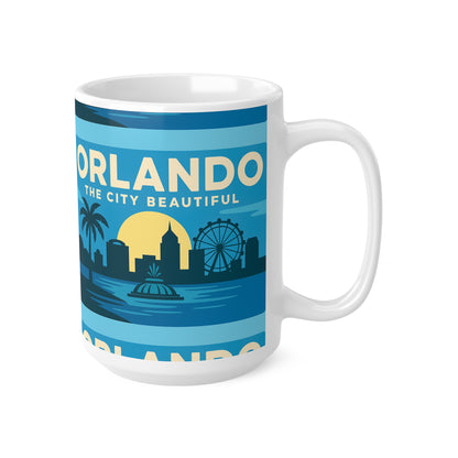 Orlando Retro Blue Skyline Mug — 'Orlando The City Beautiful' Ceramic Coffee Cup (11oz & 15oz)