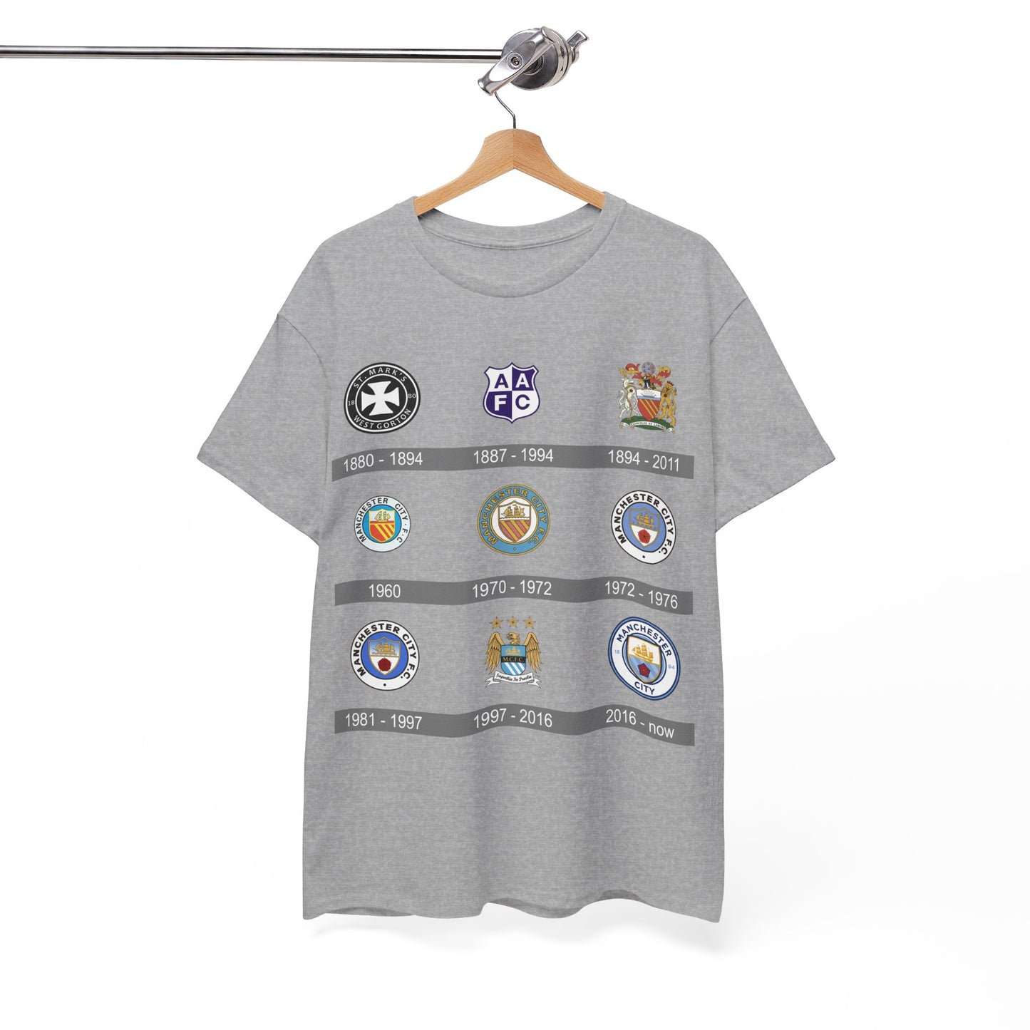 Manchester City Crest Timeline T-Shirt — Retro Club Crest History Tee