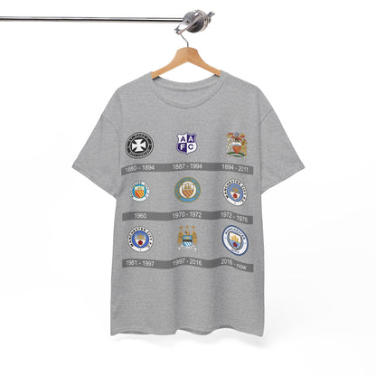 Manchester City Crest Timeline T-Shirt — Retro Club Crest History Tee