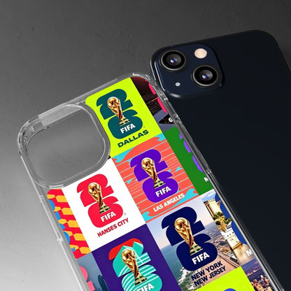 FIFA World Cup Pop Art Clear Phone Case — City Badge Collage (Dallas, LA, Monterrey, Toronto, Seattle)