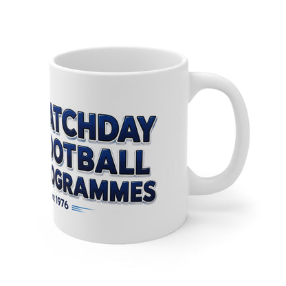 Matchday Football Programmes Mug — Retro Soccer Crest Coffee Cup (11oz & 15oz)
