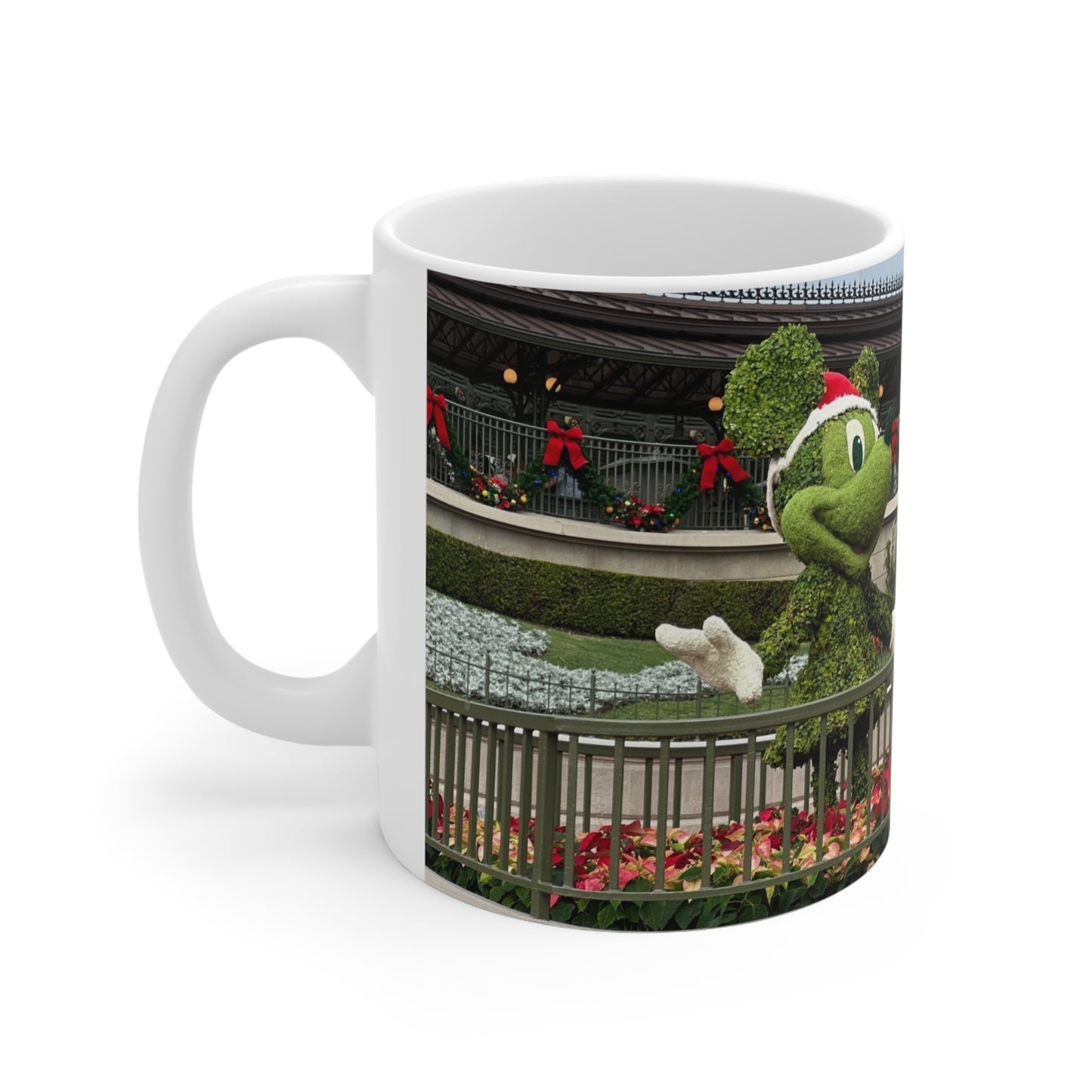 Christmas Topiary Mickey Ceramic Coffee Mug — Holiday Disney Park Souvenir (11oz/15oz)