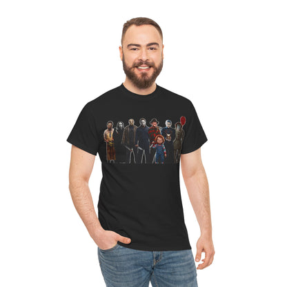 Horror Icons Collage T‑Shirt — Retro Movie Villains Graphic Tee