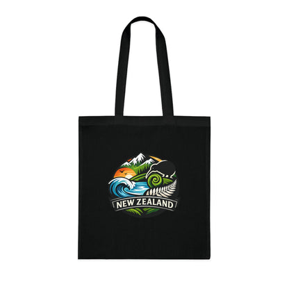 New Zealand Scenic Tote Bag — Kiwi, Fern & Mountain Cotton Shopper