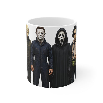 Horror Movie Villains Mug – Michael Myers, Freddy, Jason & Ghostface Ceramic Coffee Cup (11oz & 15oz)