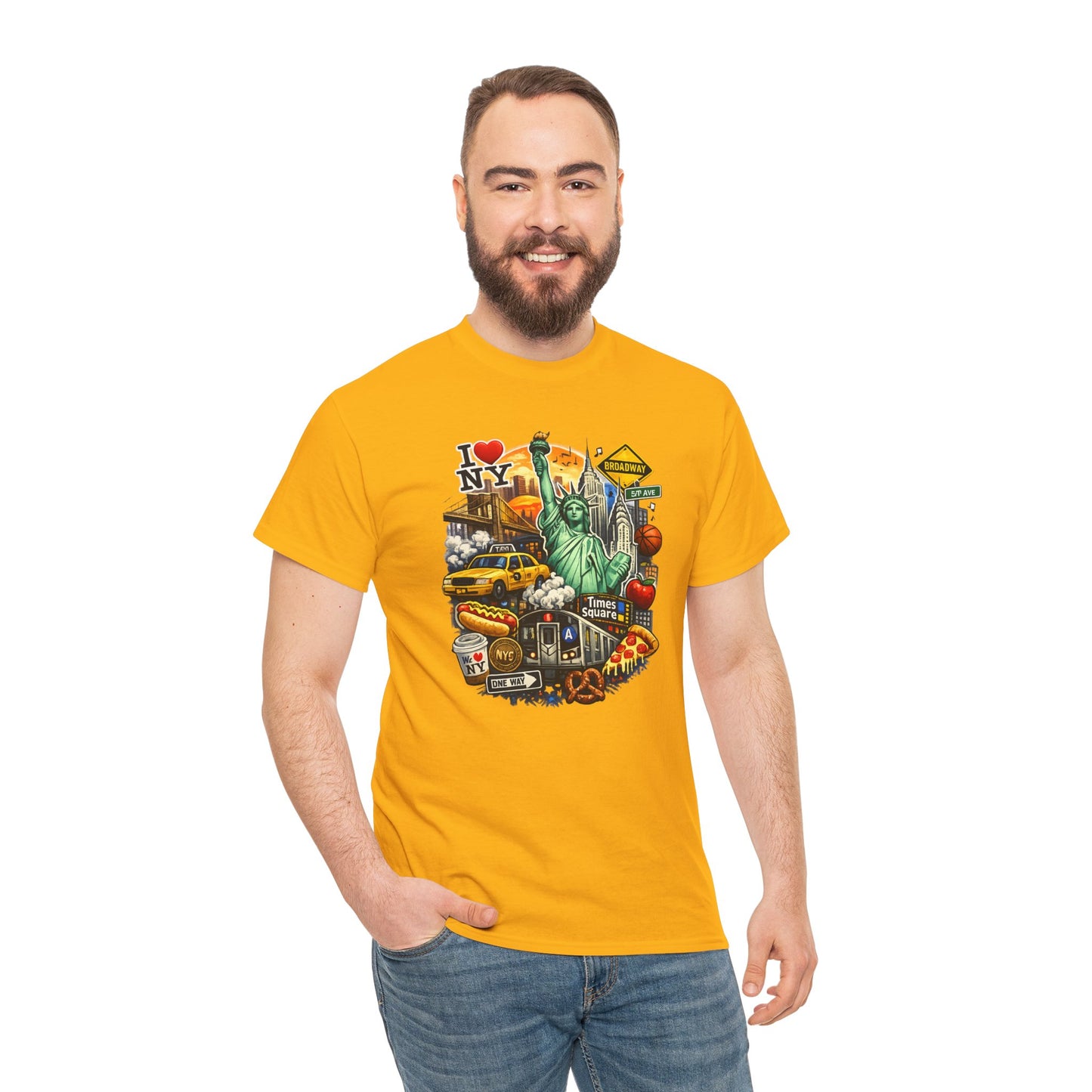 New York City Icons T-Shirt — Statue of Liberty, Taxi & I  NY Collage Tee