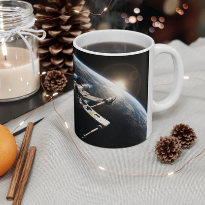 Spacefighter Coffee Mug — Retro Starship Ceramic Cup (11oz & 15oz)