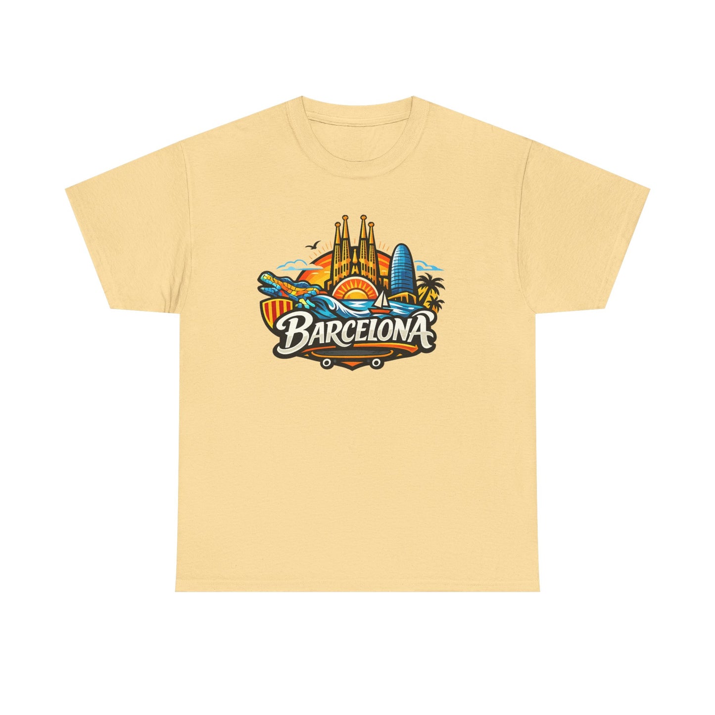 Barcelona Skyline Graphic Tee — Colorful Travel Souvenir T-Shirt