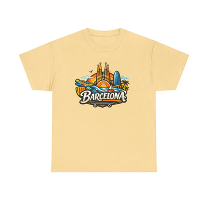 Barcelona Skyline Graphic Tee — Colorful Travel Souvenir T-Shirt