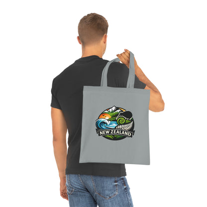 New Zealand Scenic Tote Bag — Kiwi, Fern & Mountain Cotton Shopper
