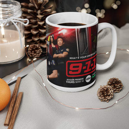 911 Unofficial Ceramic Coffee Mug — Firefighter Team Photo Design (11oz, 15oz)