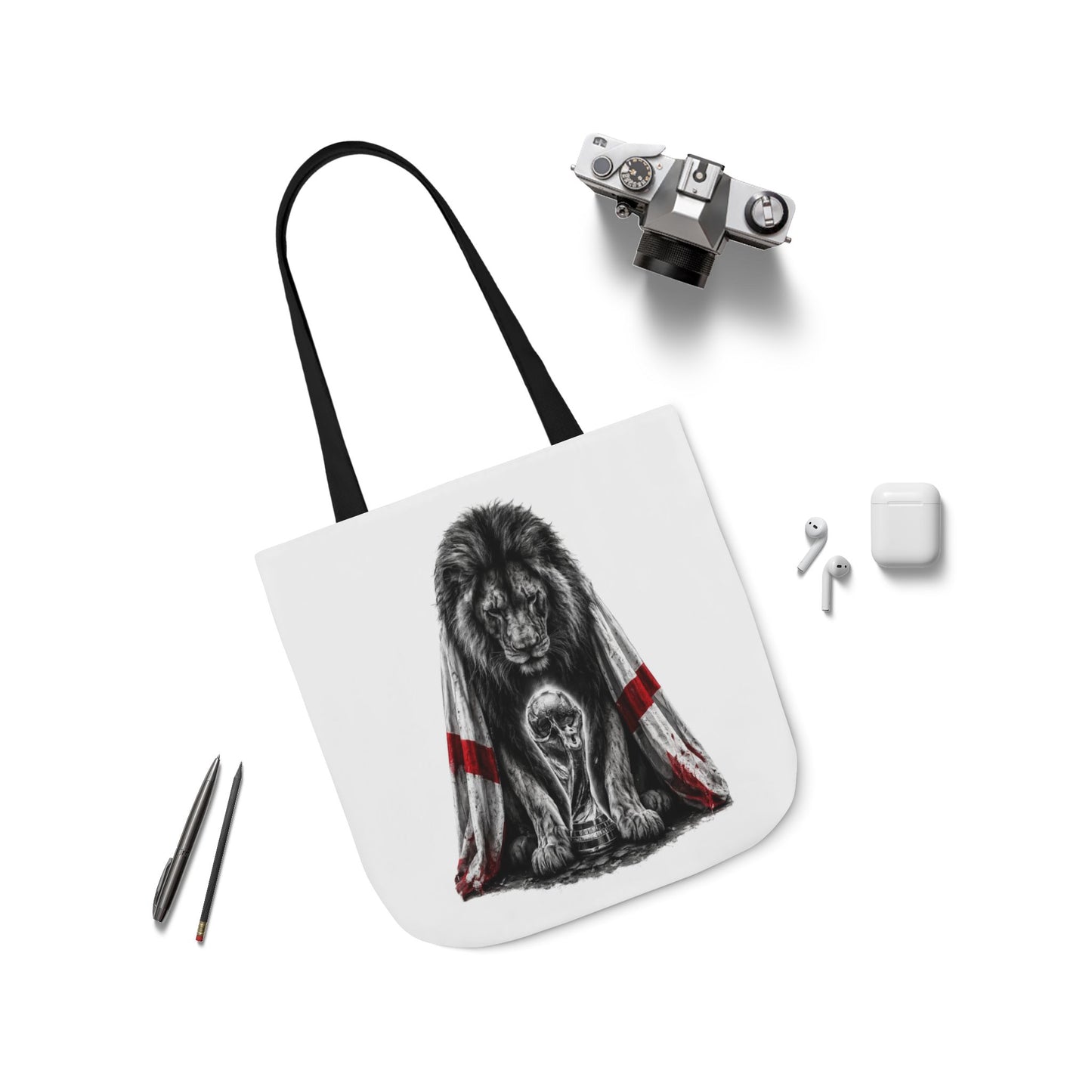 England Lion Guardian Canvas Tote — Protective Lion & Cub Illustration Tote Bag