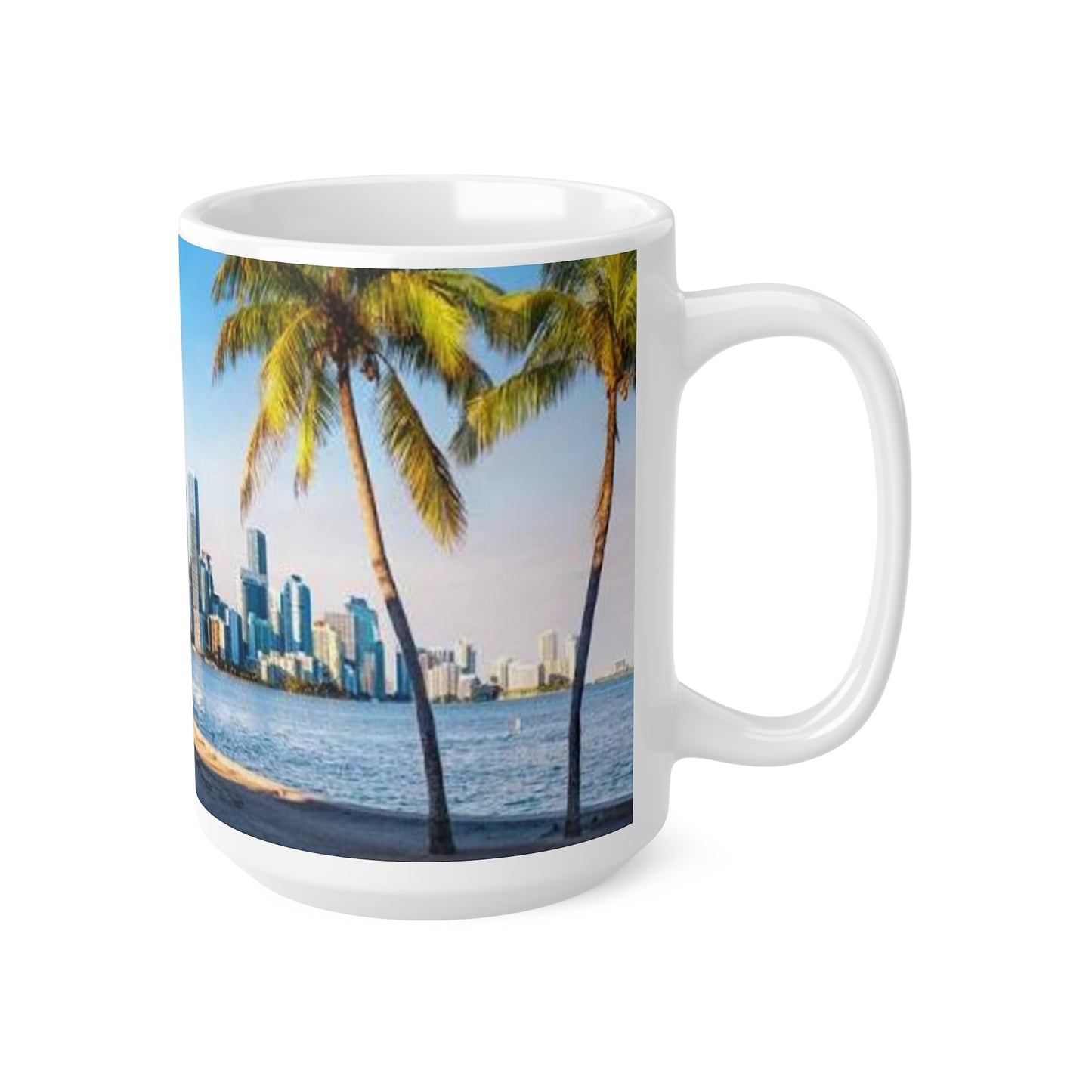 Miami Skyline Palm Tree Coffee Mug — City Waterfront Ceramic Mug (11oz & 15oz)