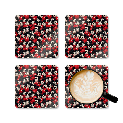 Mickey Mouse Pattern Cork Coaster Set — Retro Cartoon Drink Coasters (4-Pack)