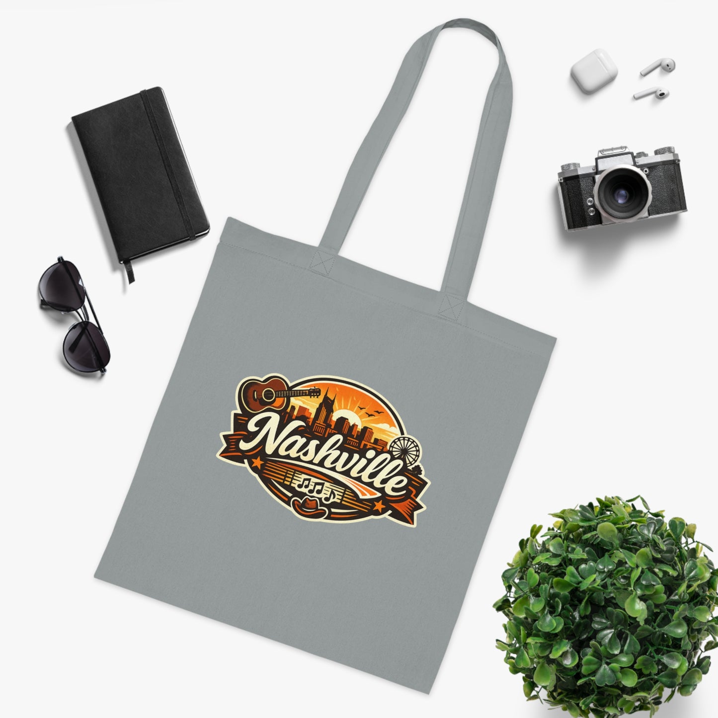 Nashville Retro Badge Tote Bag — Music City Souvenir Cotton Tote