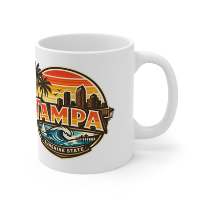 Tampa Retro Sunset Coffee Mug — Ceramic 11oz/15oz (Sunshine State Design)