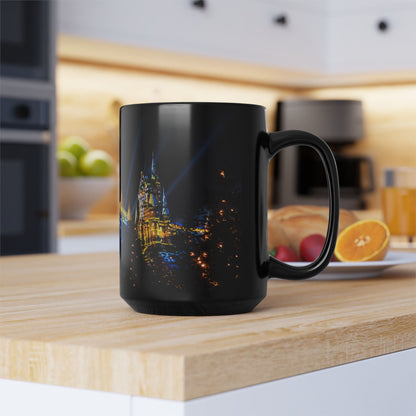 Hogwarts Night Castle Black Coffee Mug – Festive Illuminated Castle Panorama (11oz & 15oz)