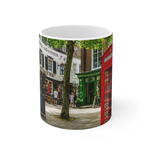 Richmond Ted Lasso London Street Scene Ceramic Coffee Mug — Red Phone Booth & Pub Photo (11oz, 15oz)