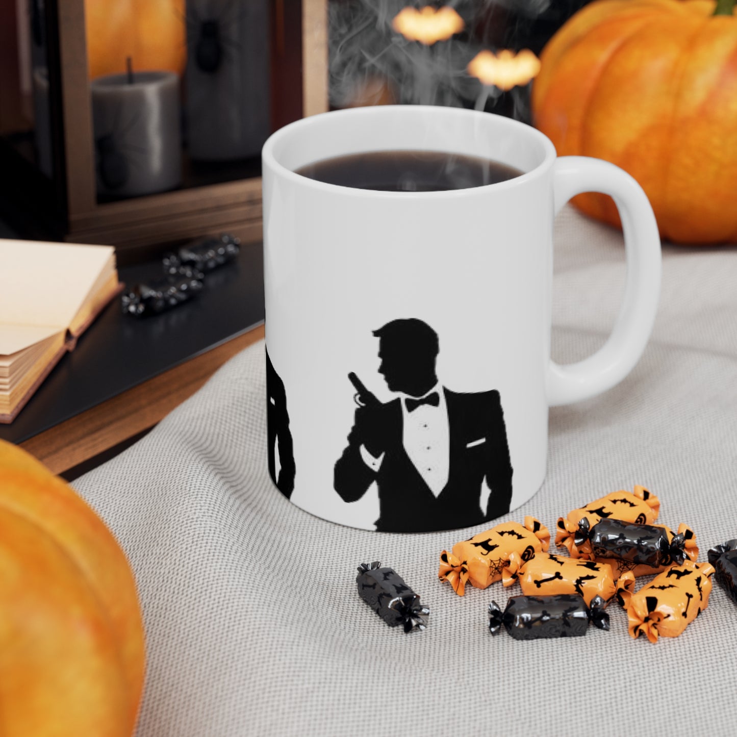 Spy Silhouette Ceramic Coffee Mug – James Bond Martini & Gun Design (11oz, 15oz)