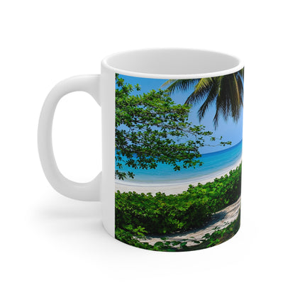 Barbados Tropical Beach Coffee Mug — Scenic Palm Tree Ocean 11oz/15oz