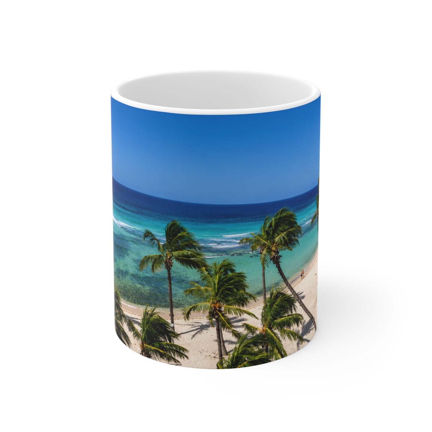 Barbados Beach Palm Trees Coffee Mug — Tropical Ocean Panorama Ceramic Mug (11oz & 15oz)