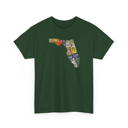 Florida License Plate Map T-Shirt — Vintage State Silhouette Tee