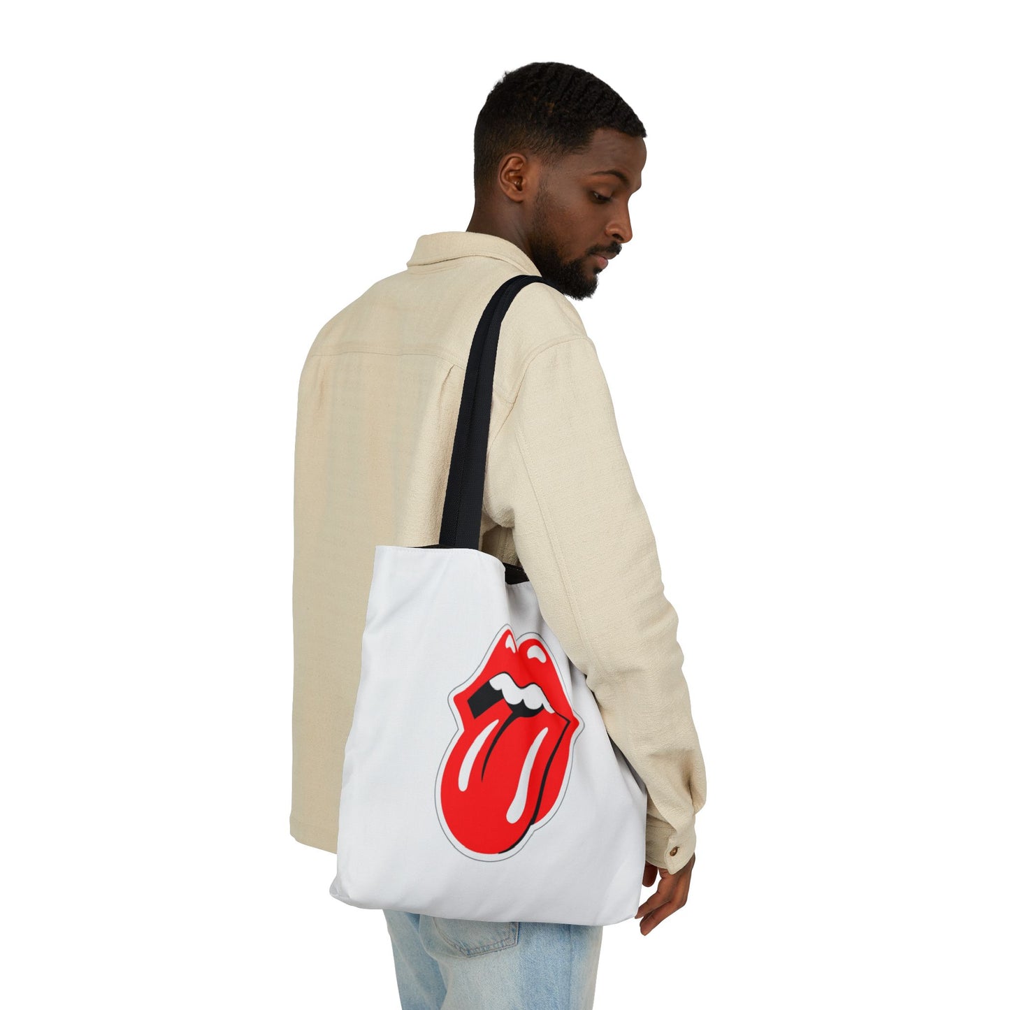 Rock & Roll Tongue Canvas Tote Bag — Retro Lip Graphic