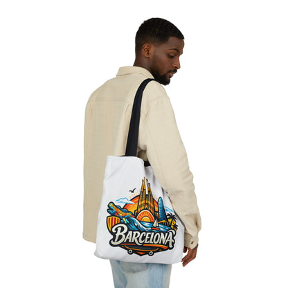 Barcelona Skyline Canvas Tote Bag — Colorful Travel Souvenir Tote