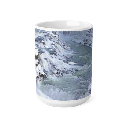 Ceramic Mug — Snowy Waterfall Scenic Coffee Cup (11oz & 15oz)