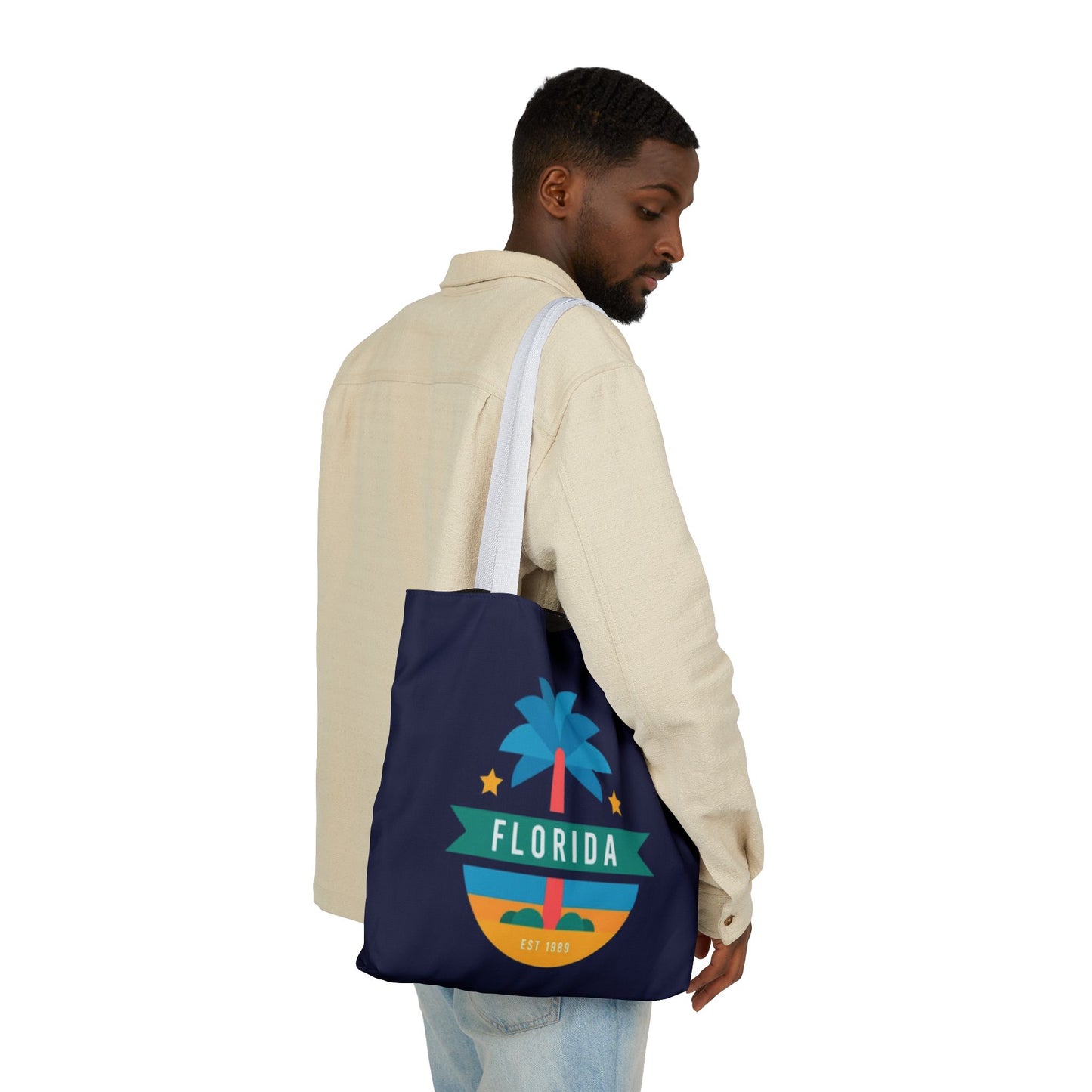 Florida Palm Beach Canvas Tote Bag — Retro Sunshine Travel Tote