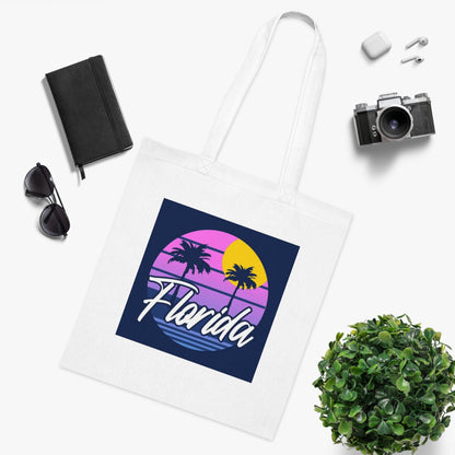 Florida Sunset Palm Tote Bag — Retro Beach Cotton Tote
