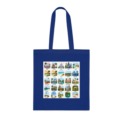 Florida City Landmarks Collage Cotton Tote – Vintage Travel Postcard Design
